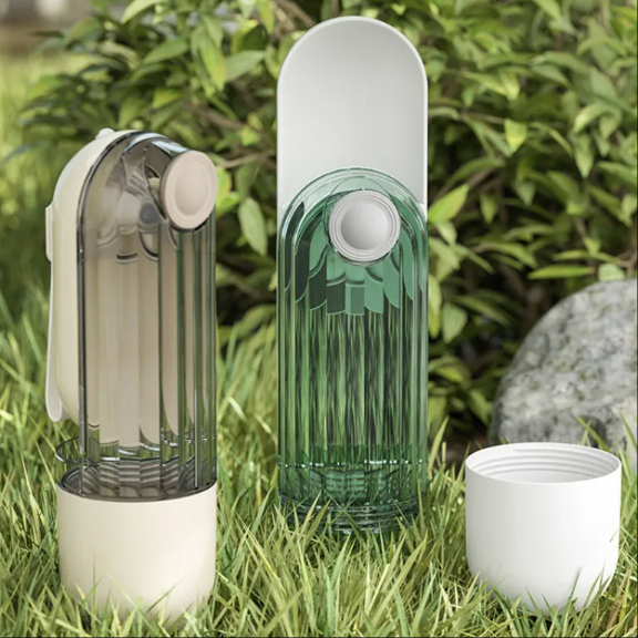 2-in-1 Portable Pet Water Bottle with Drinking Cup and Feeding Bowl